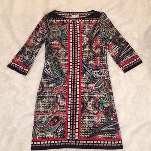 3/4 Sleeve Stretchy Shift Print Dress, 6